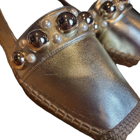 Jimmy Choo Dru Square Toe Stud Imitation Pearl Embellished Espadrille Flats 36/6 - Picture 6 of 11